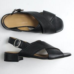 Minimal Crisscross Leather Peeptoe Strap Sandals Flats Shoes Italy Size 9